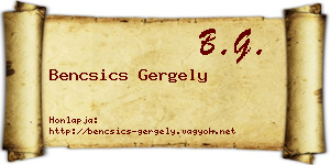 Bencsics Gergely névjegykártya